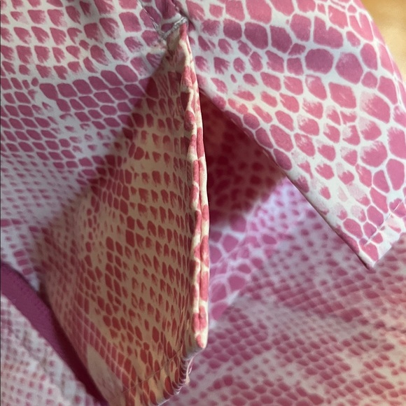 Dennis Basso Pink & White Animal Print front zip up Rain Jacket w/pockets Size L - Picture 12 of 13